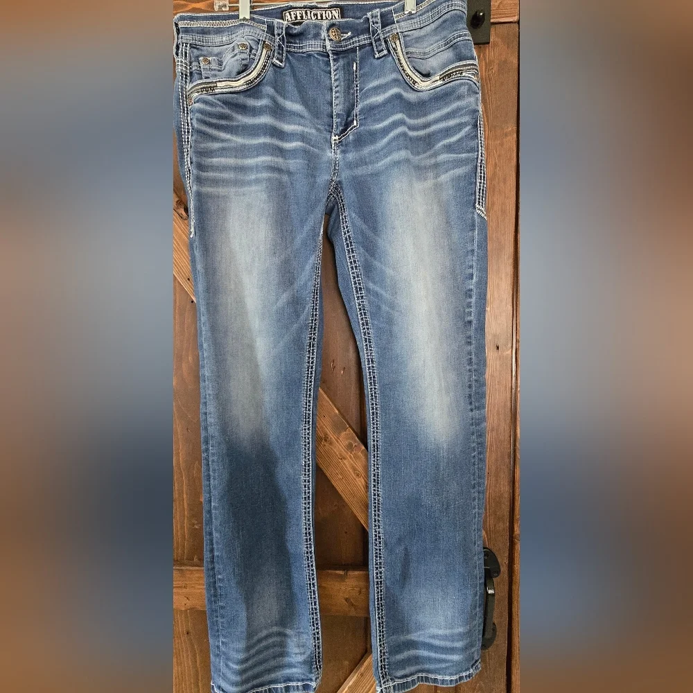 Affliction Gage Blue Denim Men's Boot Cut Jeans 34x32